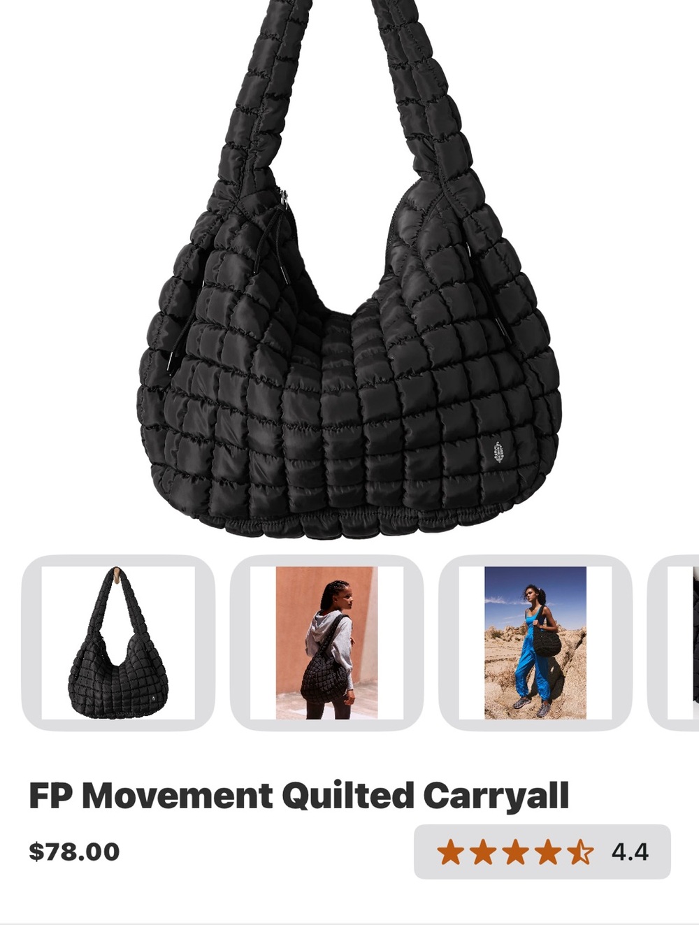 Free People FP Movement Quilted Carryall - Black